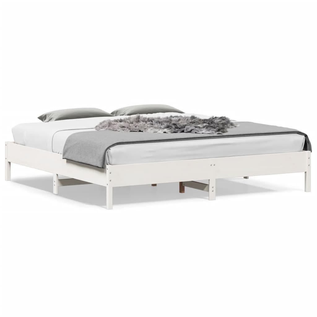 Bed Frame without Mattress Solid Wood Pine Length 200 cm White 180 cm