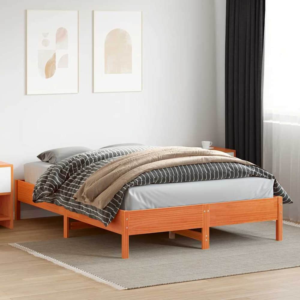 Bed Frame without Mattress Wax Solid Wood Pine Length 200 cm Brown 120 cm