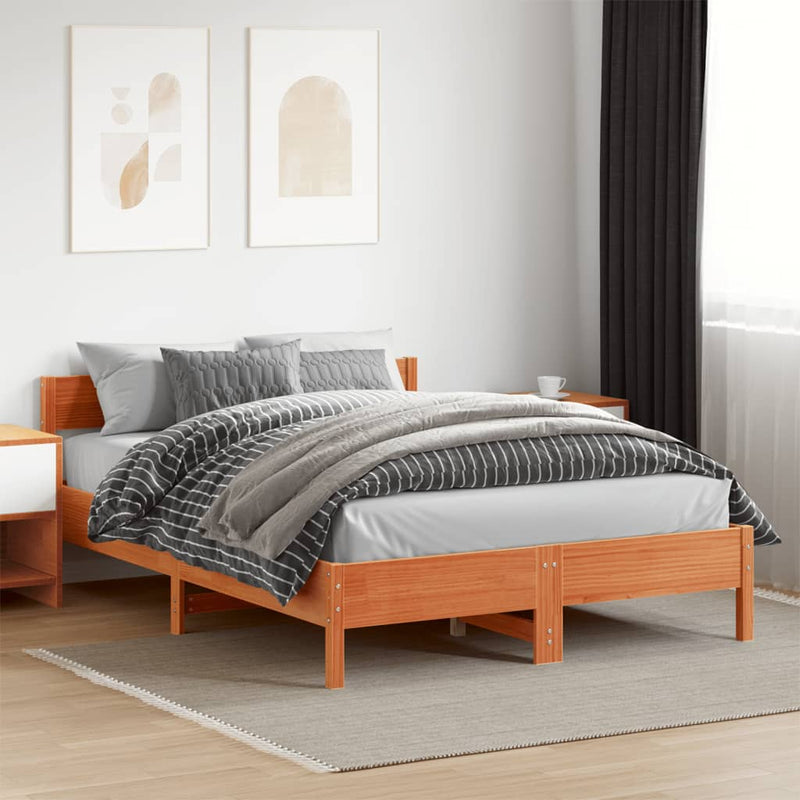 Bed Frame with Headboard Wax Brown 150x200 cm King Size Solid Wood Pine