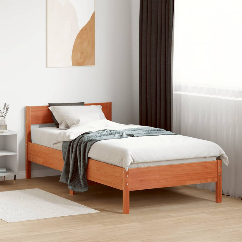 Bed Frame with Headboard Wax Brown 100x200 cm Solid Wood Pine