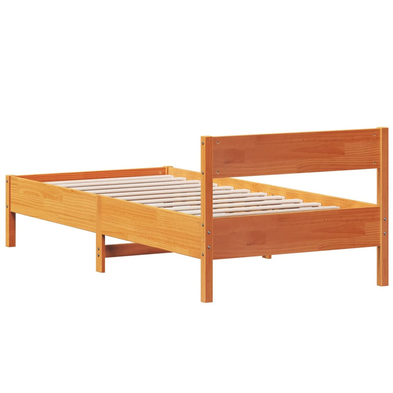 Bed Frame with Headboard Wax Brown 100x200 cm Solid Wood Pine