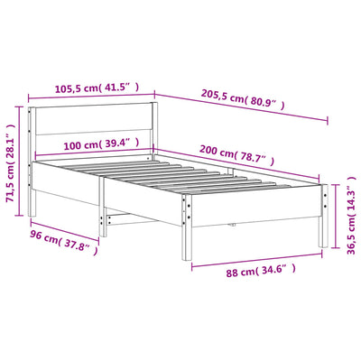 Bed Frame with Headboard Wax Brown 100x200 cm Solid Wood Pine