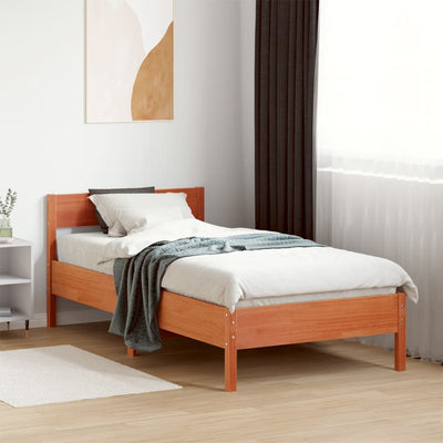 Bed Frame with Headboard Wax Brown 90x200 cm Solid Wood Pine