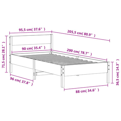 Bed Frame with Headboard Wax Brown 90x200 cm Solid Wood Pine