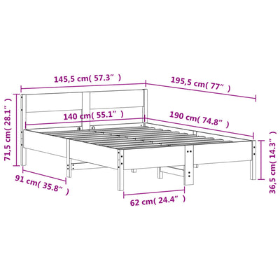 Bed Frame with Headboard White 140x190 cm Solid Wood Pine