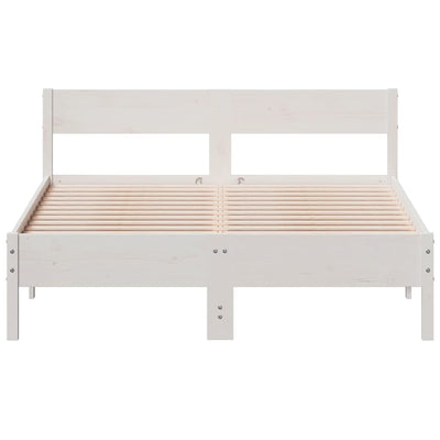 Bed Frame with Headboard White 135x190 cm Double Solid Wood Pine