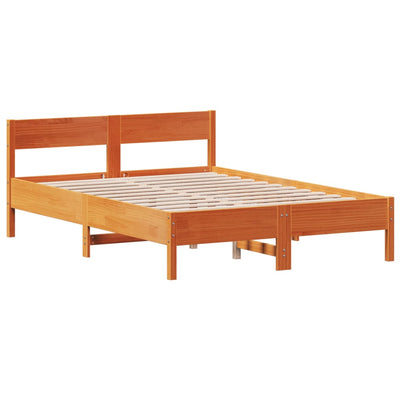 Bed Frame with Headboard Wax Brown 135x190 cm Double Solid Wood Pine