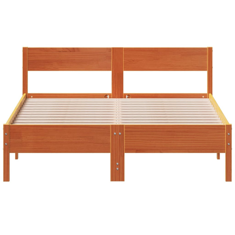 Bed Frame with Headboard Wax Brown 135x190 cm Double Solid Wood Pine