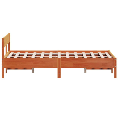 Bed Frame with Headboard Wax Brown 135x190 cm Double Solid Wood Pine