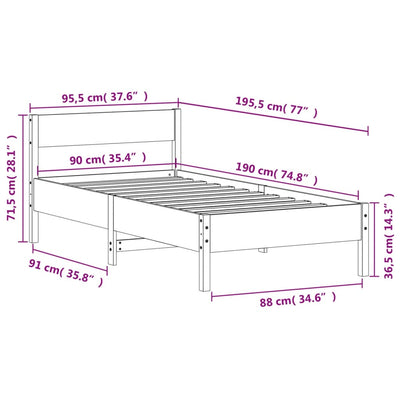 Bed Frame with Headboard Wax Brown 90x190 cm Single Solid Wood Pine