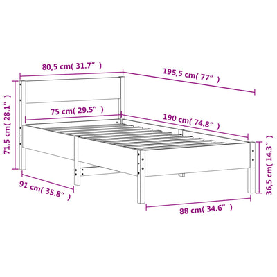 Bed Frame with Headboard Wax Brown 75x190 cm Small Single Solid Wood Pine