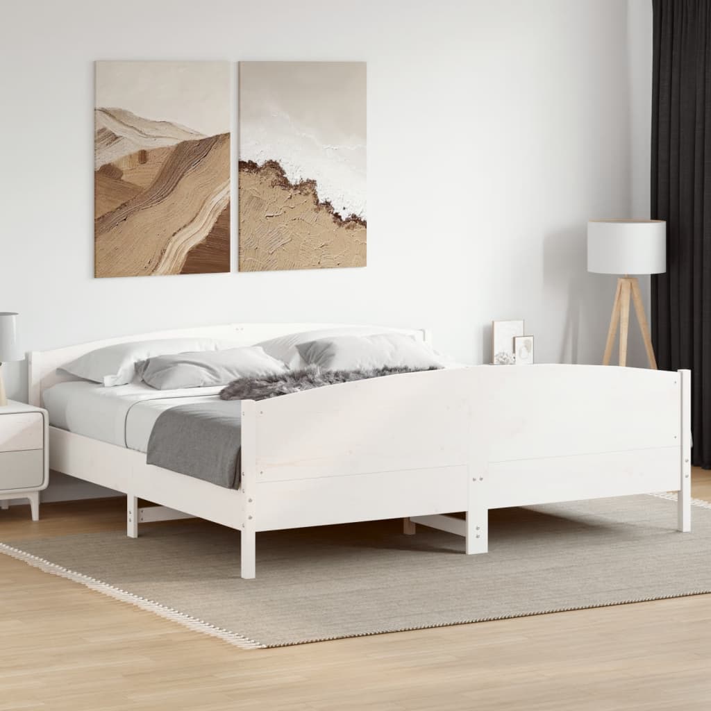 Bed Frame without Mattress Solid Wood Pine Length 200 cm White 180 cm