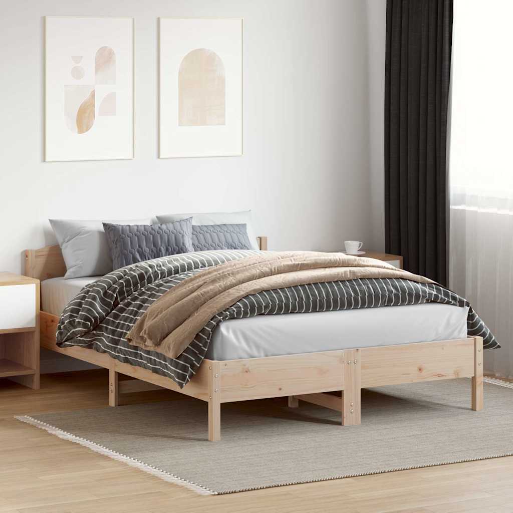 Bed Frame without Mattress Solid Wood Pine Length 200 cm Natural 160 cm