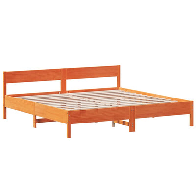 Bed Frame with Headboard Wax Brown 200x200 cm Solid Wood Pine