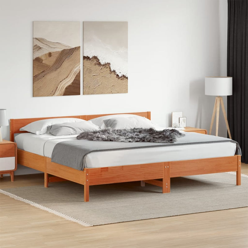 Bed Frame with Headboard Wax Brown 200x200 cm Solid Wood Pine