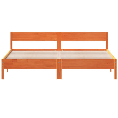 Bed Frame with Headboard Wax Brown 200x200 cm Solid Wood Pine