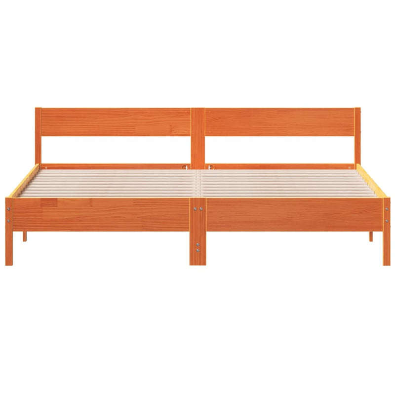 Bed Frame with Headboard Wax Brown 200x200 cm Solid Wood Pine