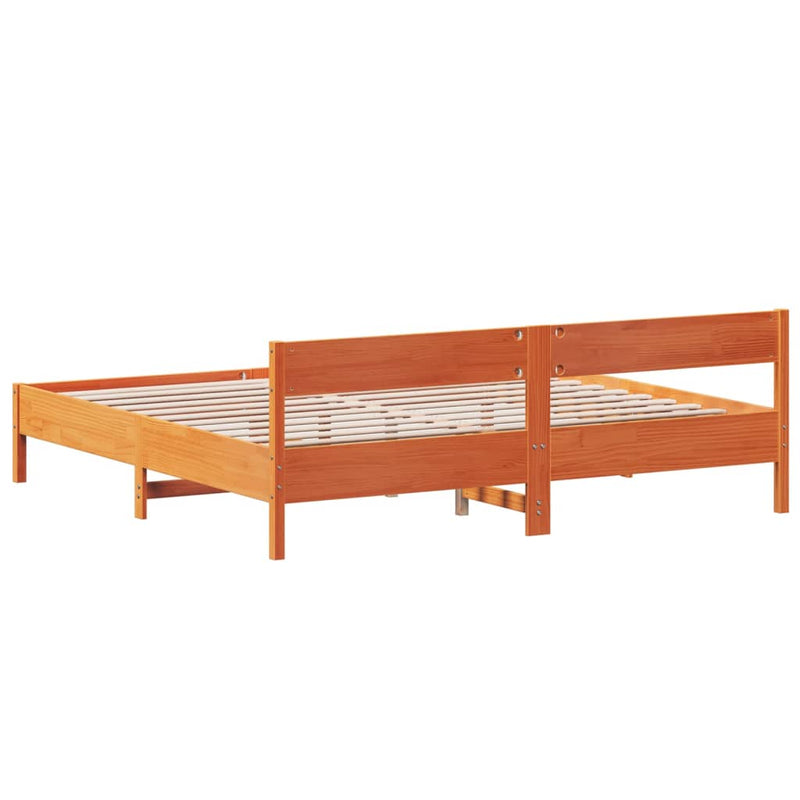 Bed Frame with Headboard Wax Brown 200x200 cm Solid Wood Pine