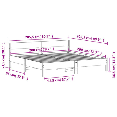 Bed Frame with Headboard Wax Brown 200x200 cm Solid Wood Pine