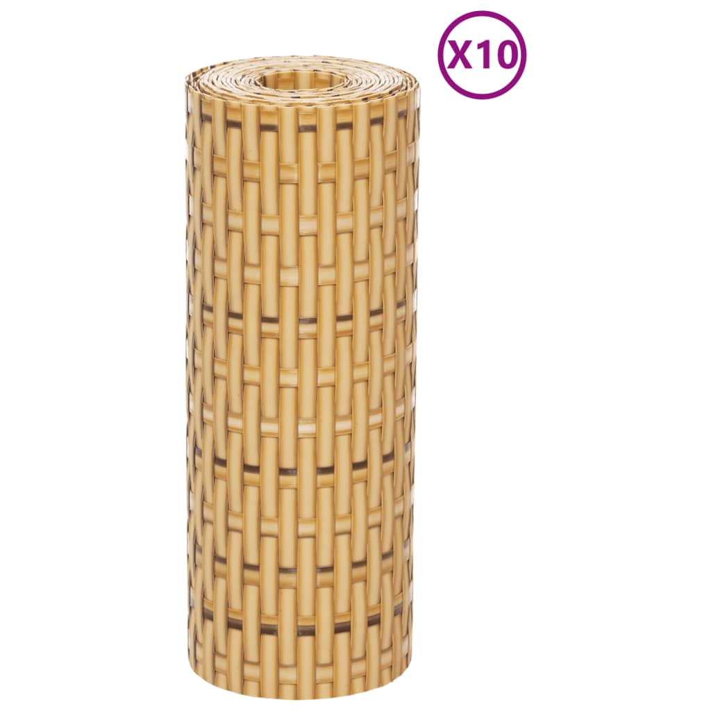 vidaXL Balcony Screens 10 pcs Light Brown 255x19 cm Poly Rattan 3