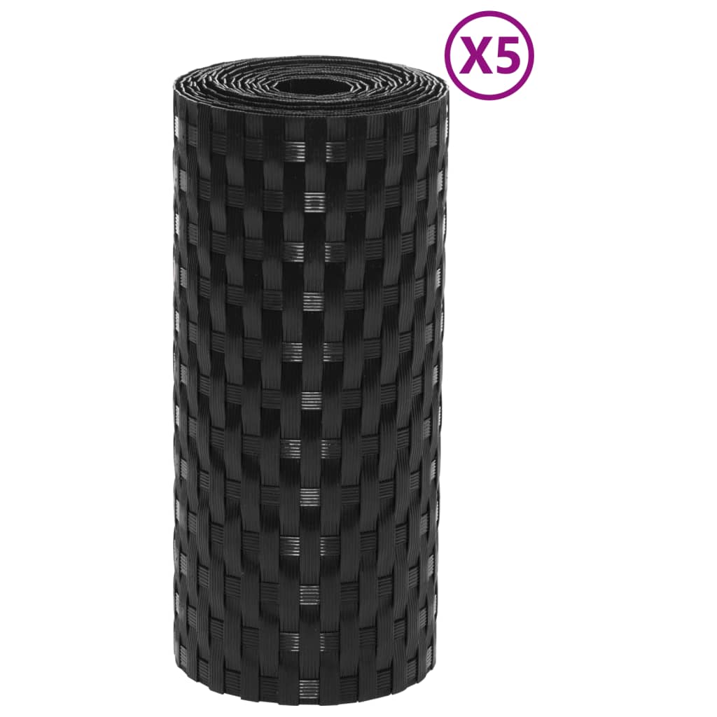 vidaXL Balcony Screens 5 pcs Black 255x19 cm Poly Rattan 3