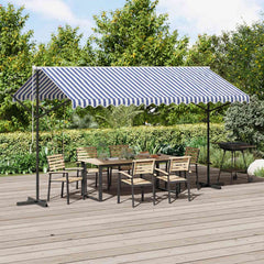 Free Standing Awning Polyester Blue and white 4 x 3 m with anthracite frame