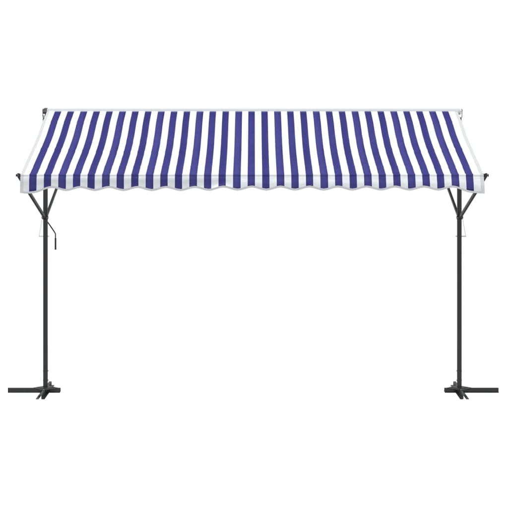 vidaXL Free Standing Awning Blue and White 400x300 cm Fabric and Steel 3