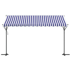 vidaXL Free Standing Awning Blue and White 400x300 cm Fabric and Steel 3