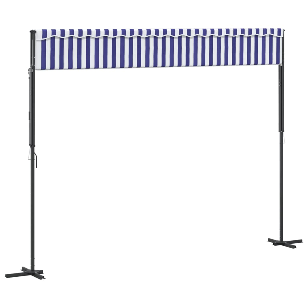 vidaXL Free Standing Awning Blue and White 400x300 cm Fabric and Steel 6