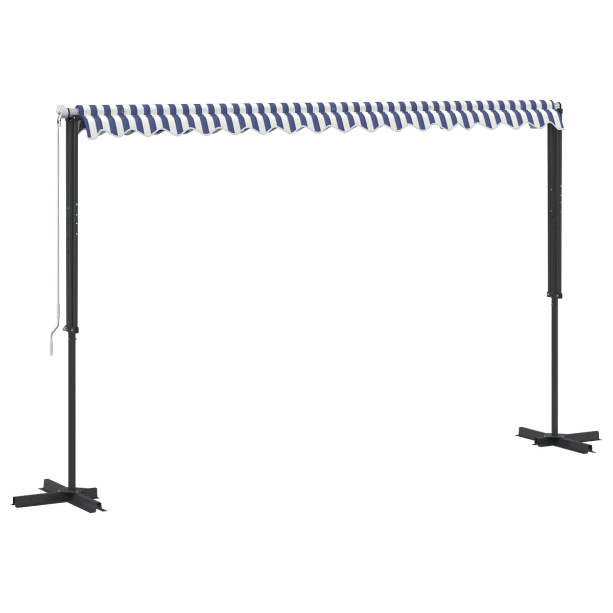 Free Standing Awning Polyester Blue and white 4 x 3 m with anthracite frame