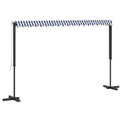 Free Standing Awning Polyester Blue and white 4 x 3 m with anthracite frame