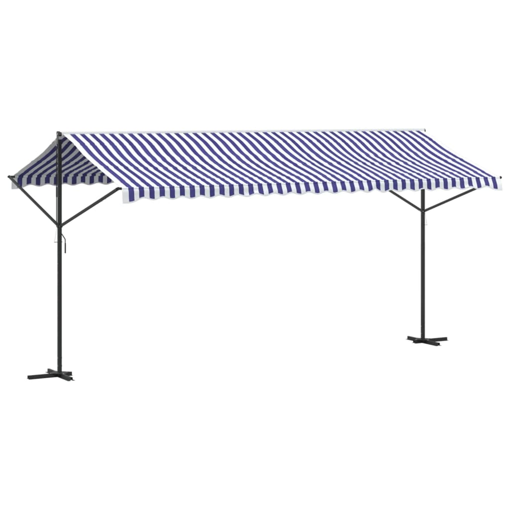 vidaXL Free Standing Awning Blue and White 500x300 cm Fabric and Steel 2