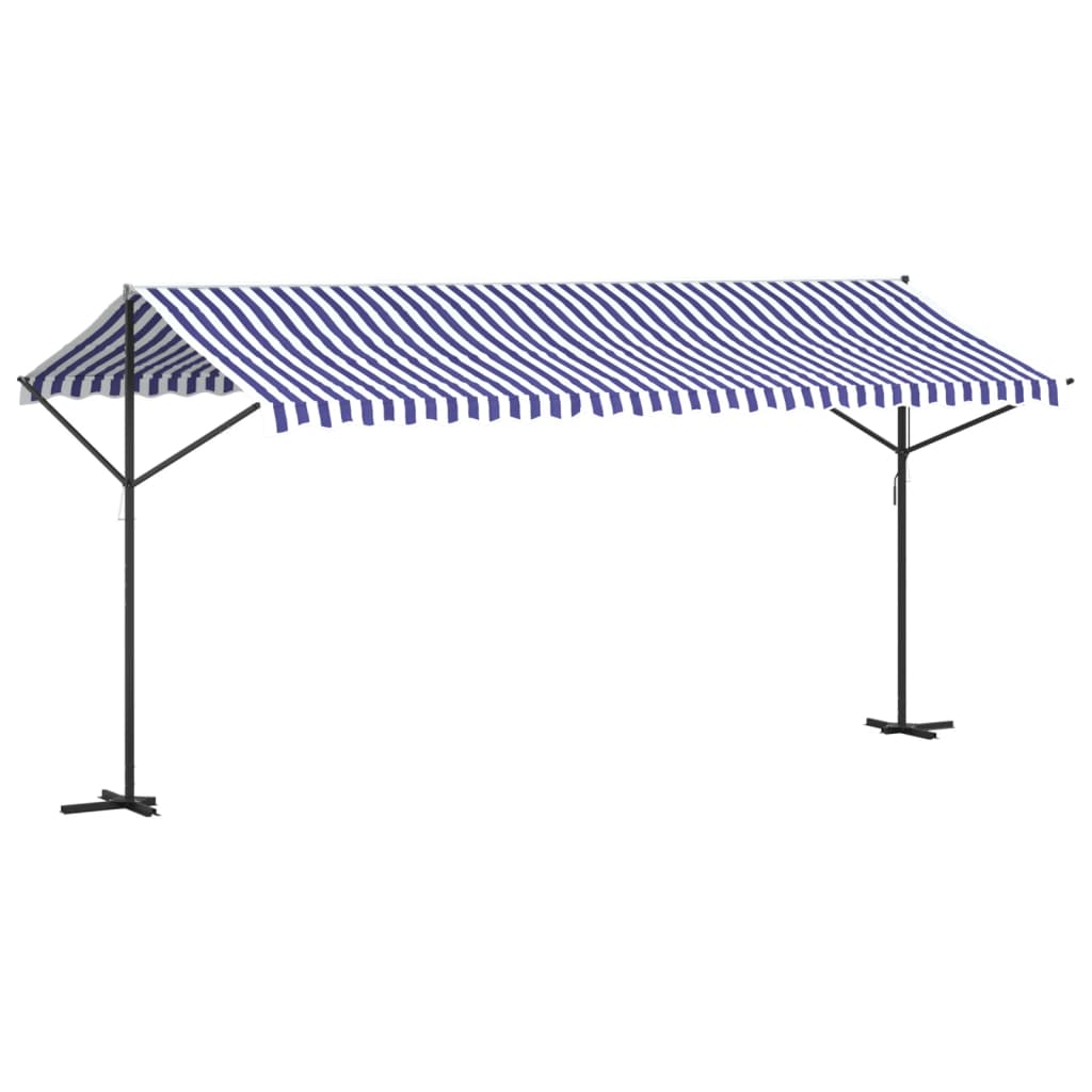 vidaXL Free Standing Awning Blue and White 500x300 cm Fabric and Steel 5