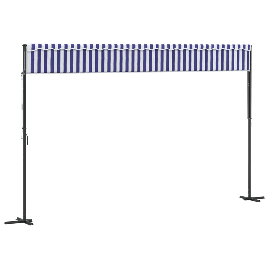 vidaXL Free Standing Awning Blue and White 500x300 cm Fabric and Steel 6