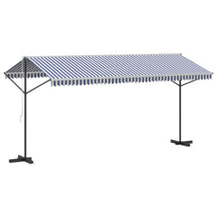 Free Standing Awning Polyester Blue and white 5 x 3 m with anthracite frame