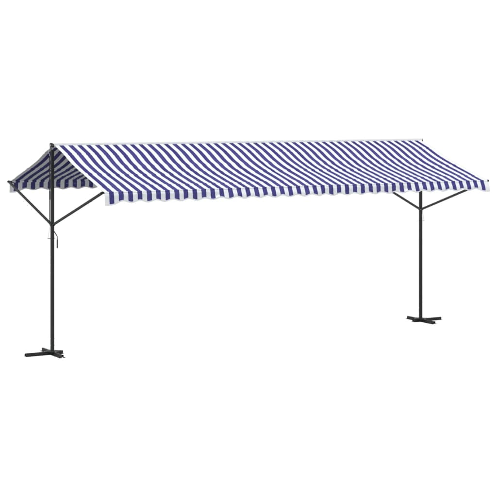 vidaXL Free Standing Awning Blue and White 600x300 cm Fabric and Steel 2