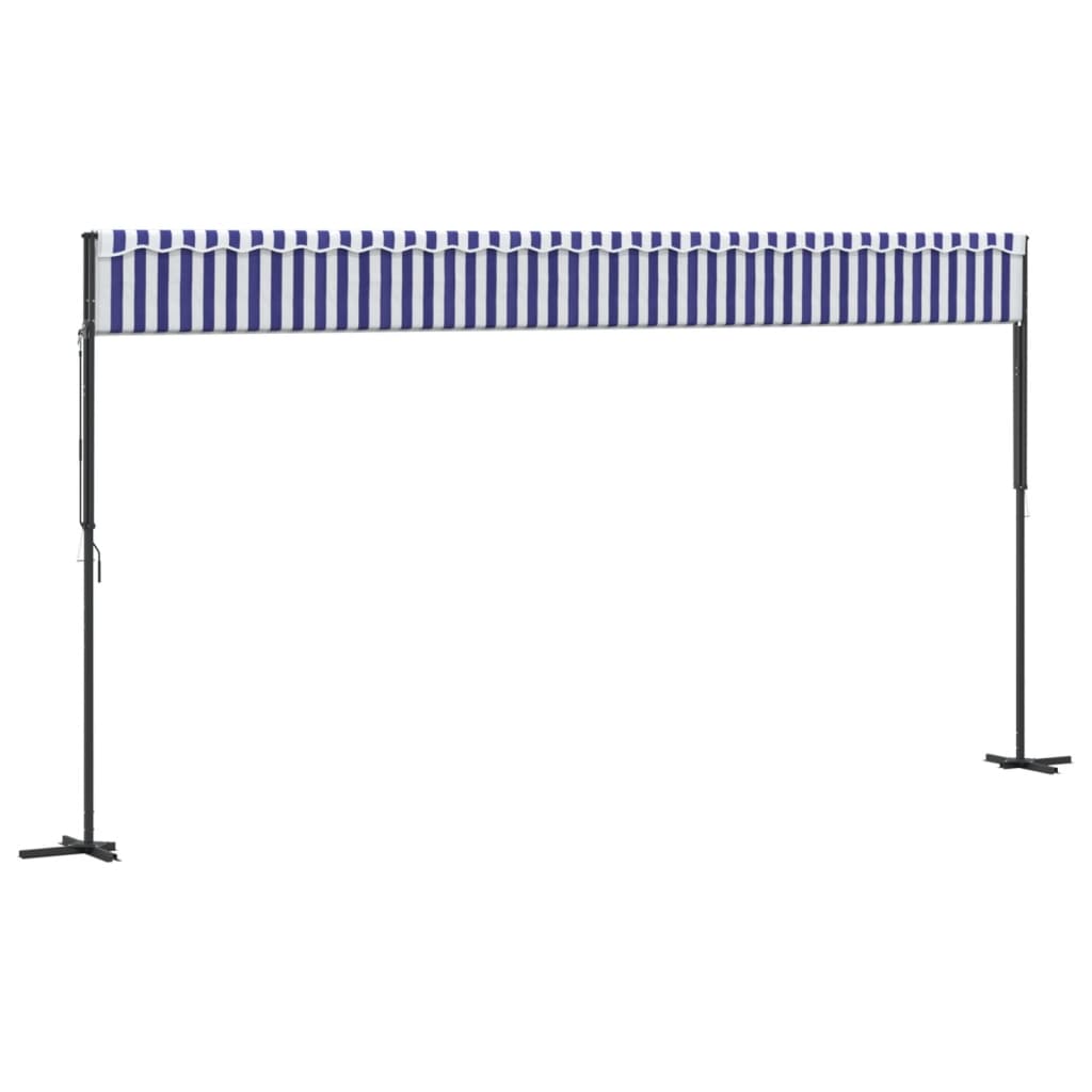 vidaXL Free Standing Awning Blue and White 600x300 cm Fabric and Steel 6