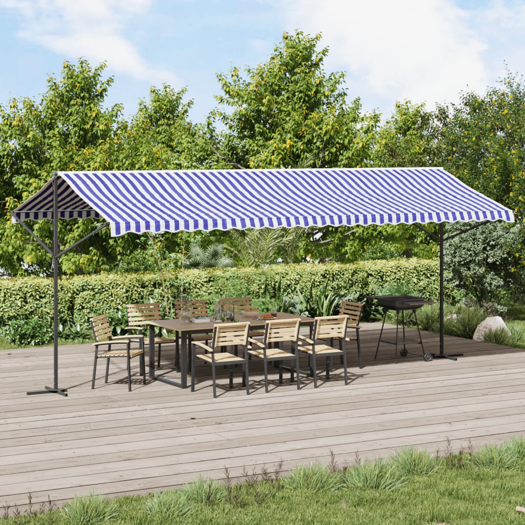 vidaXL Free Standing Awning Blue and White 600x300 cm Fabric and Steel 1