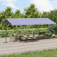 vidaXL Free Standing Awning Blue and White 600x300 cm Fabric and Steel 1