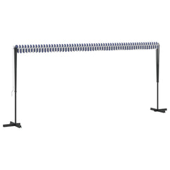 Free Standing Awning Polyester Blue and white 6 x 3 m with anthracite frame