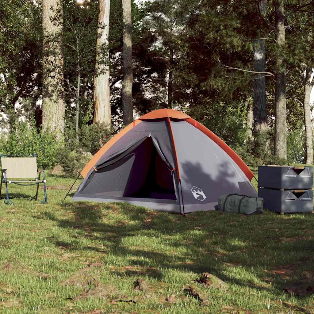 vidaXL Camping Tent Dome 2-Person Grey and Orange Waterproof 4