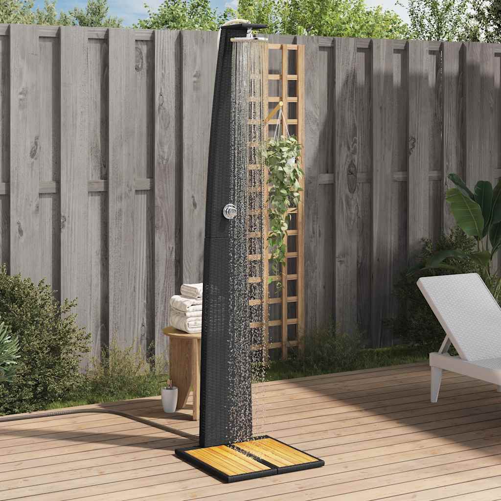 Outdoor Shower 55x60x224 cm Poly Rattan and Acacia Wood Black
