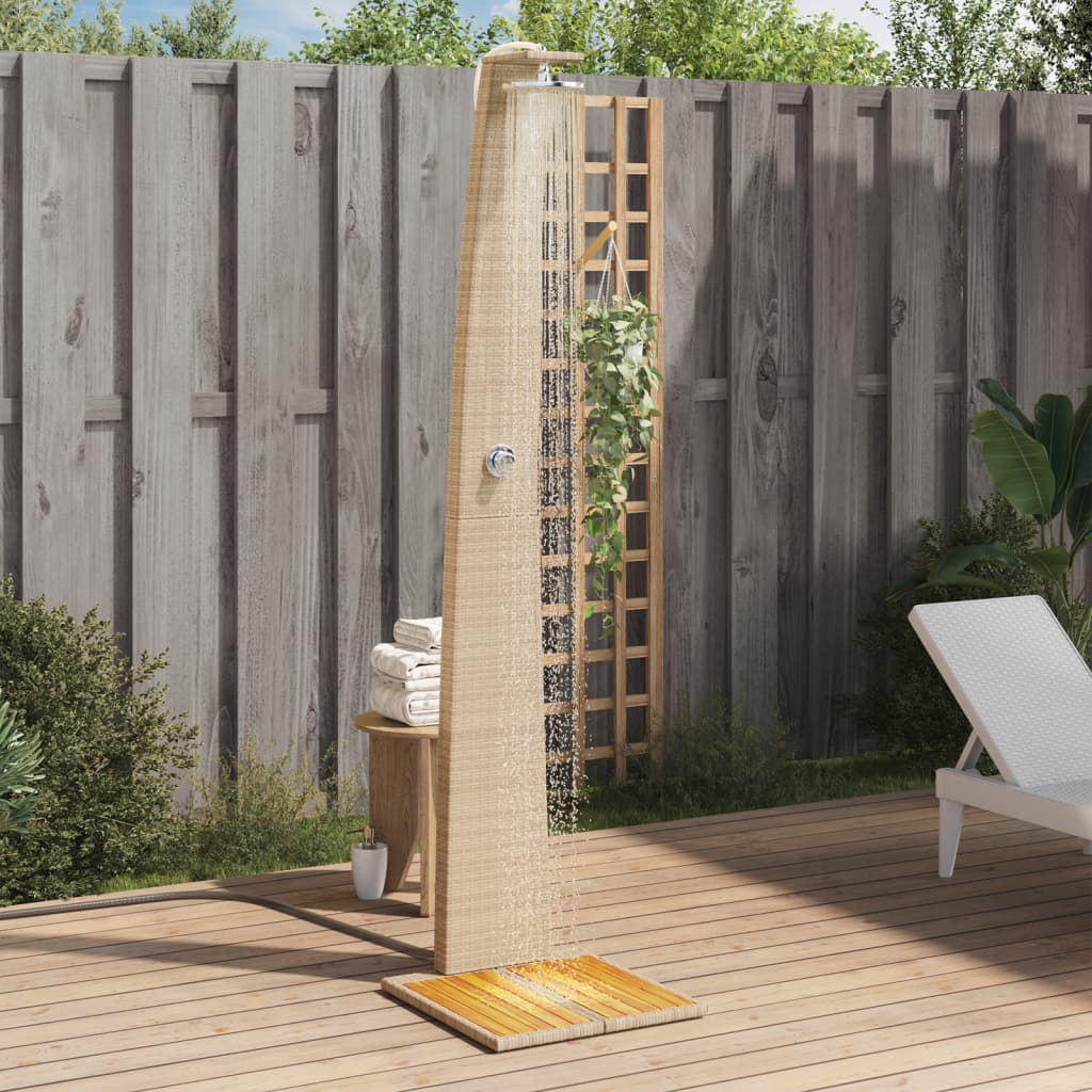 Outdoor Shower 55x60x224 cm Poly Rattan and Acacia Wood Beige