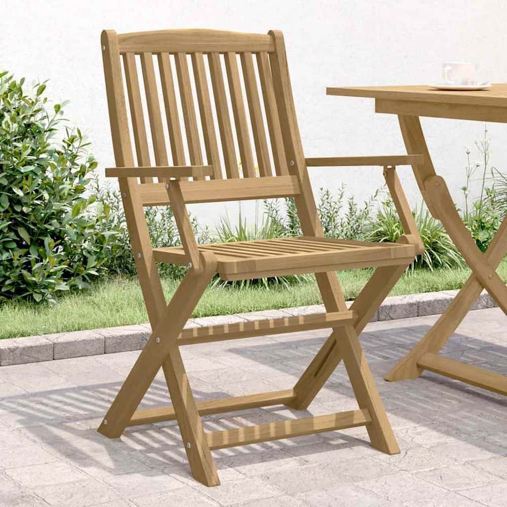 Folding Chairs Solid Acacia Wood with Armrest Light brown 4