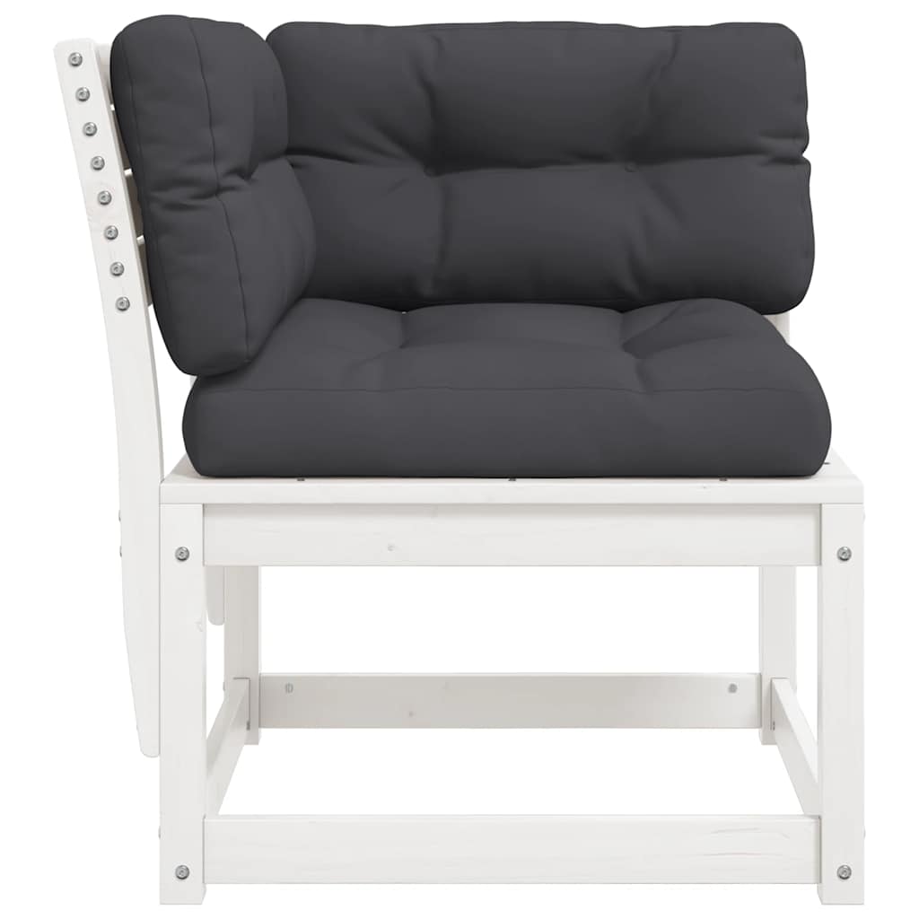 vidaXL Garden Sofa Corner with Cushions White 73x73x78 cm Solid Wood Pine 5