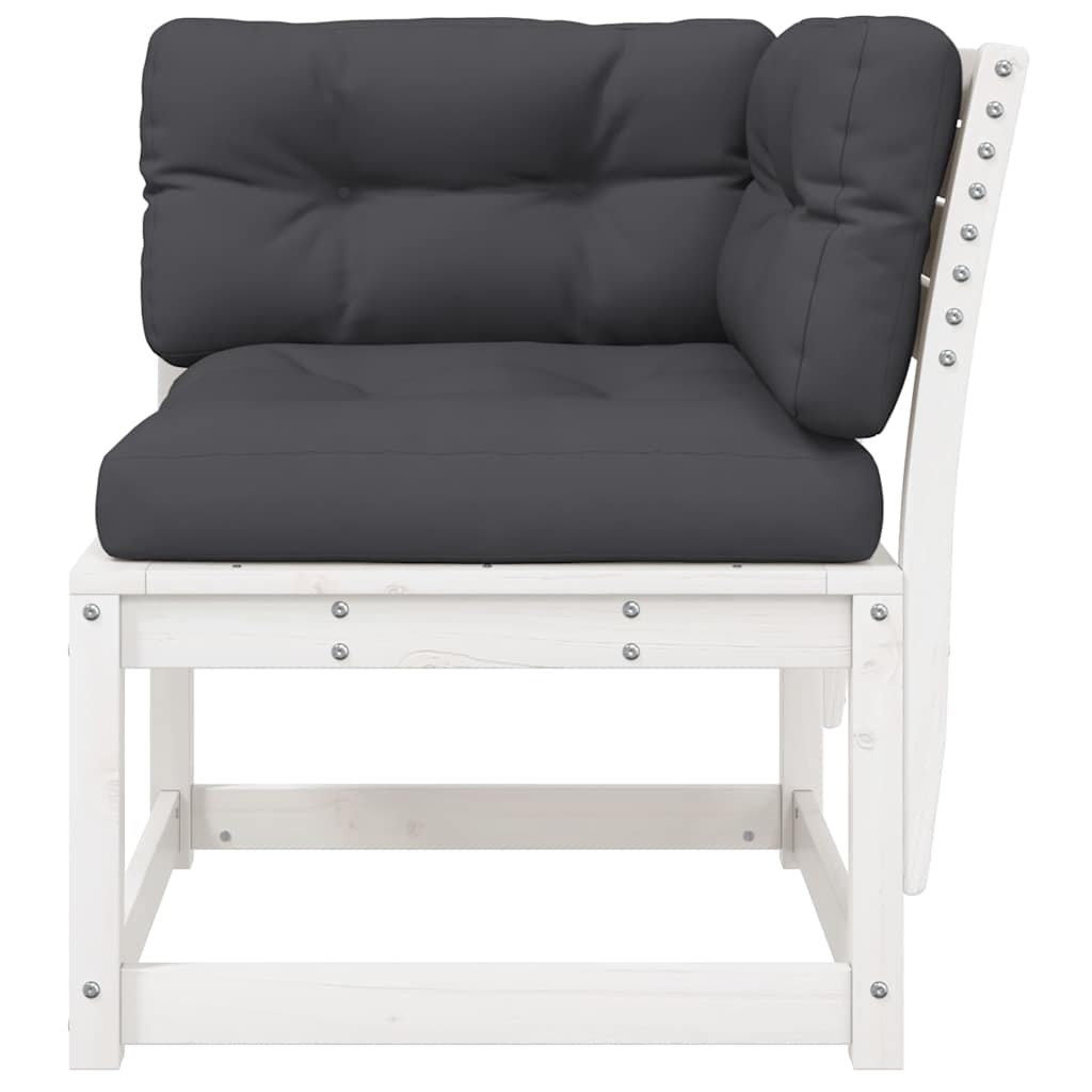 vidaXL Garden Sofa Corner with Cushions White 73x73x78 cm Solid Wood Pine 6