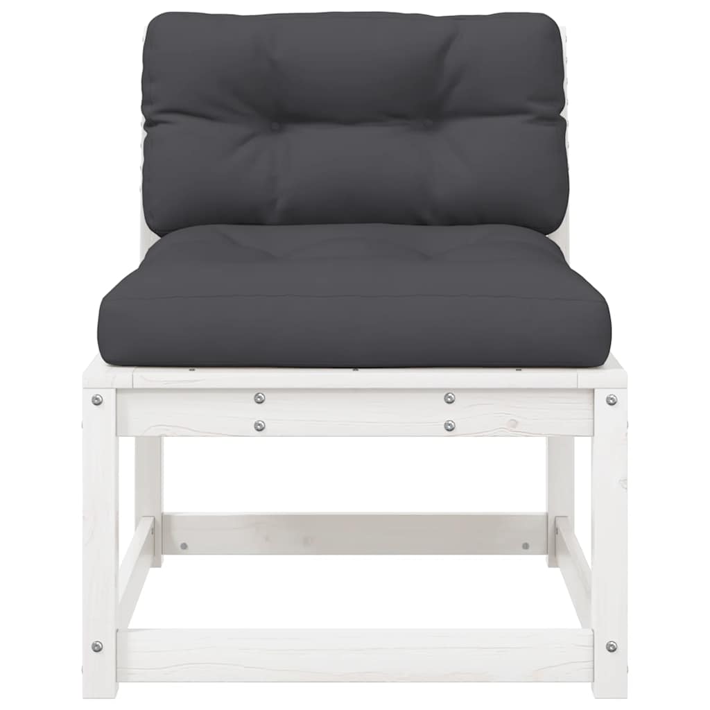 vidaXL Garden Sofa with Cushions White Solid Wood Pine 5
