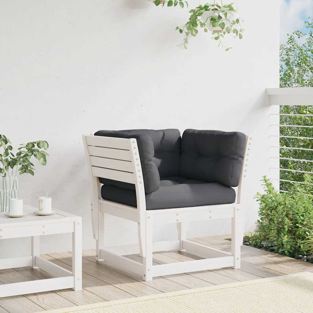 vidaXL Garden Sofa Armrest with Cushions White Solid Wood Pine 3