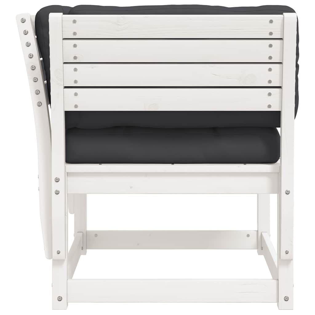 vidaXL Garden Sofa Armrest with Cushions White Solid Wood Pine 6