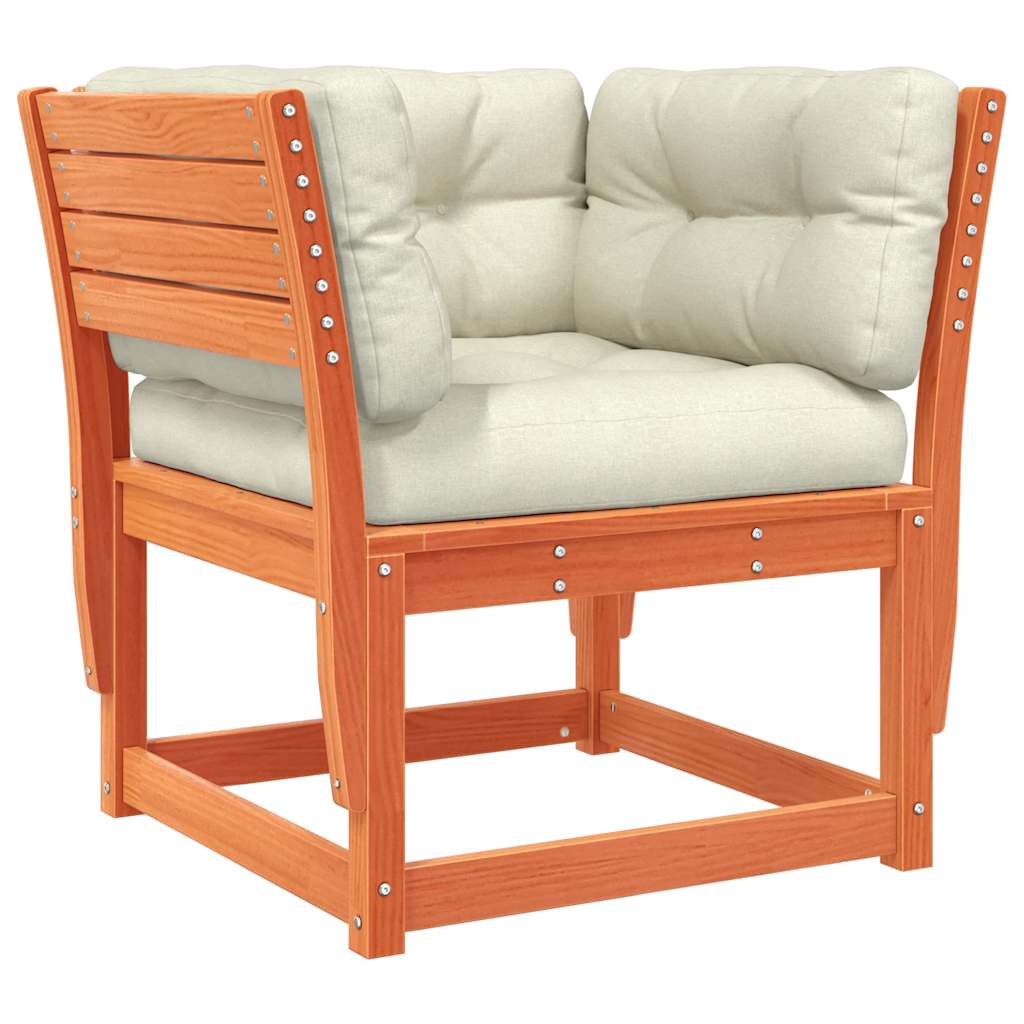 vidaXL Garden Sofa Armrest with Cushions Wax Brown Solid Wood Pine 2